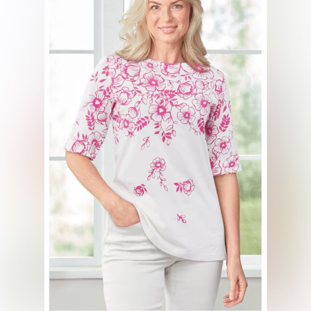 Easy Essentials Roll Sleeve Top White 1X NWT IN PACKAGE